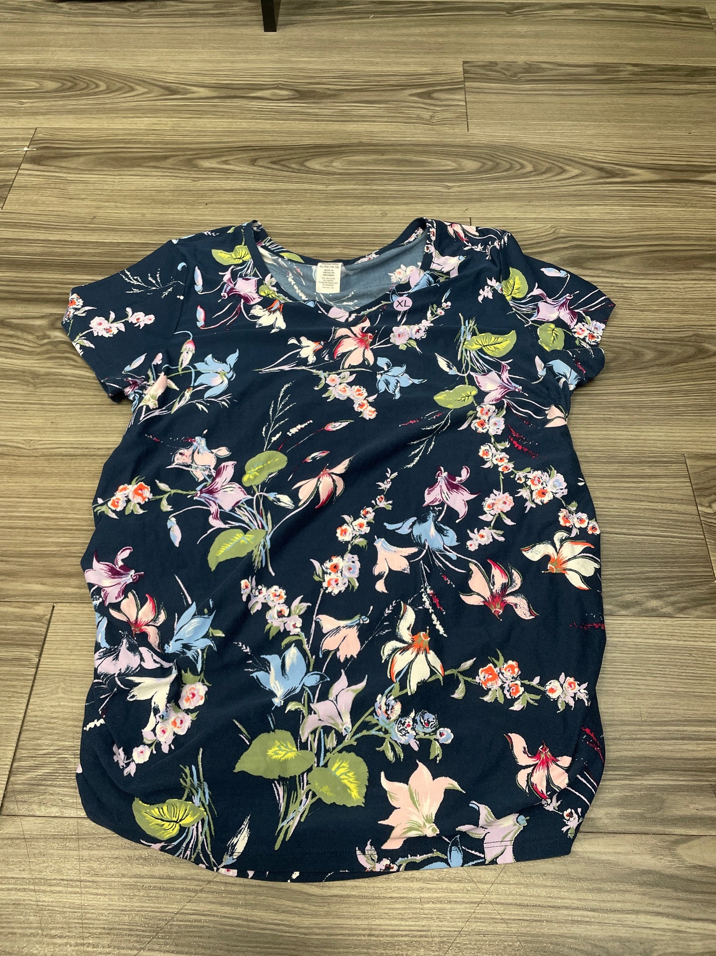 Floral Print Top Short Sleeve Time And Tru, Size Xl