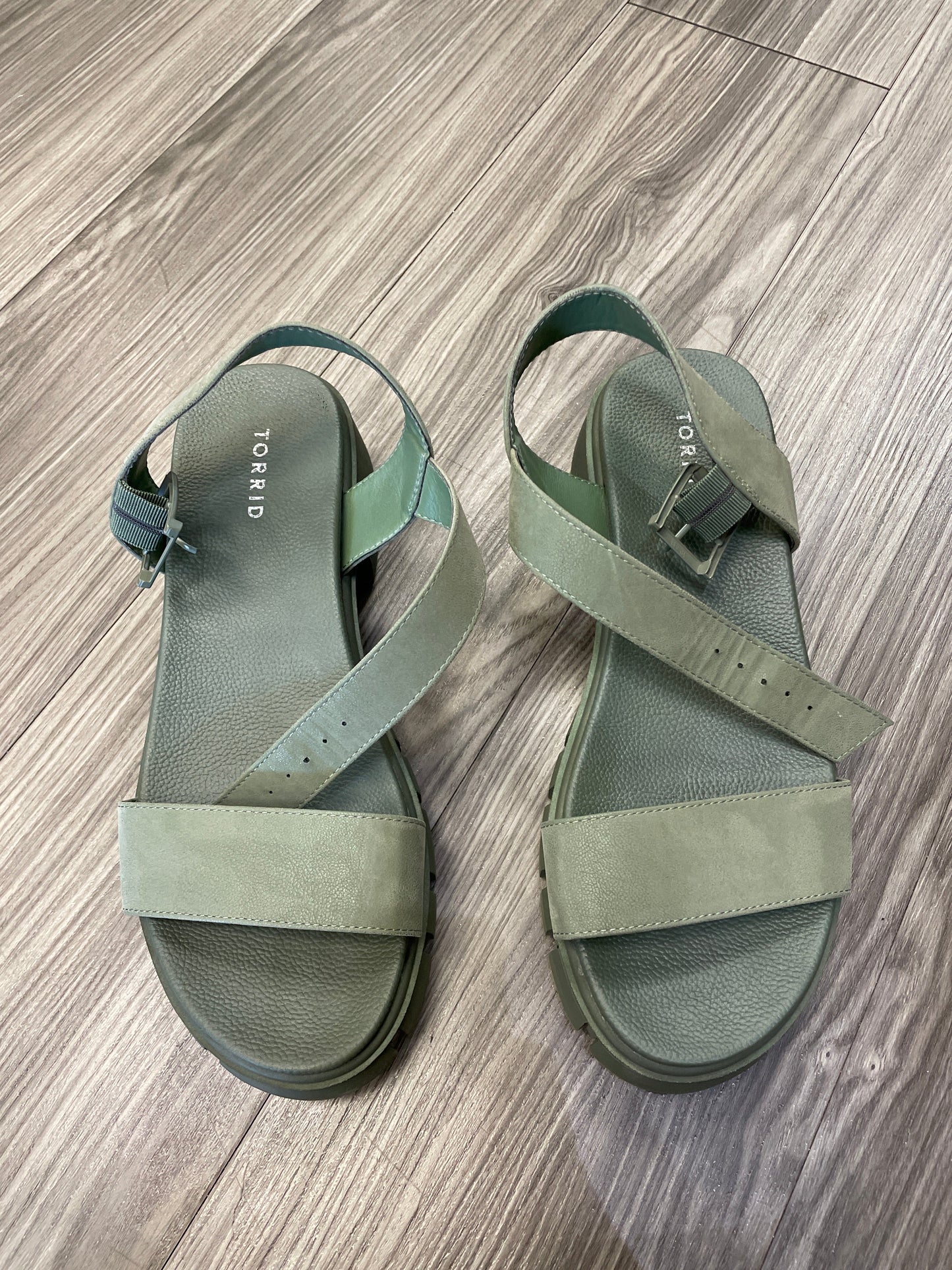 Green Sandals Heels Block Torrid, Size 11.5