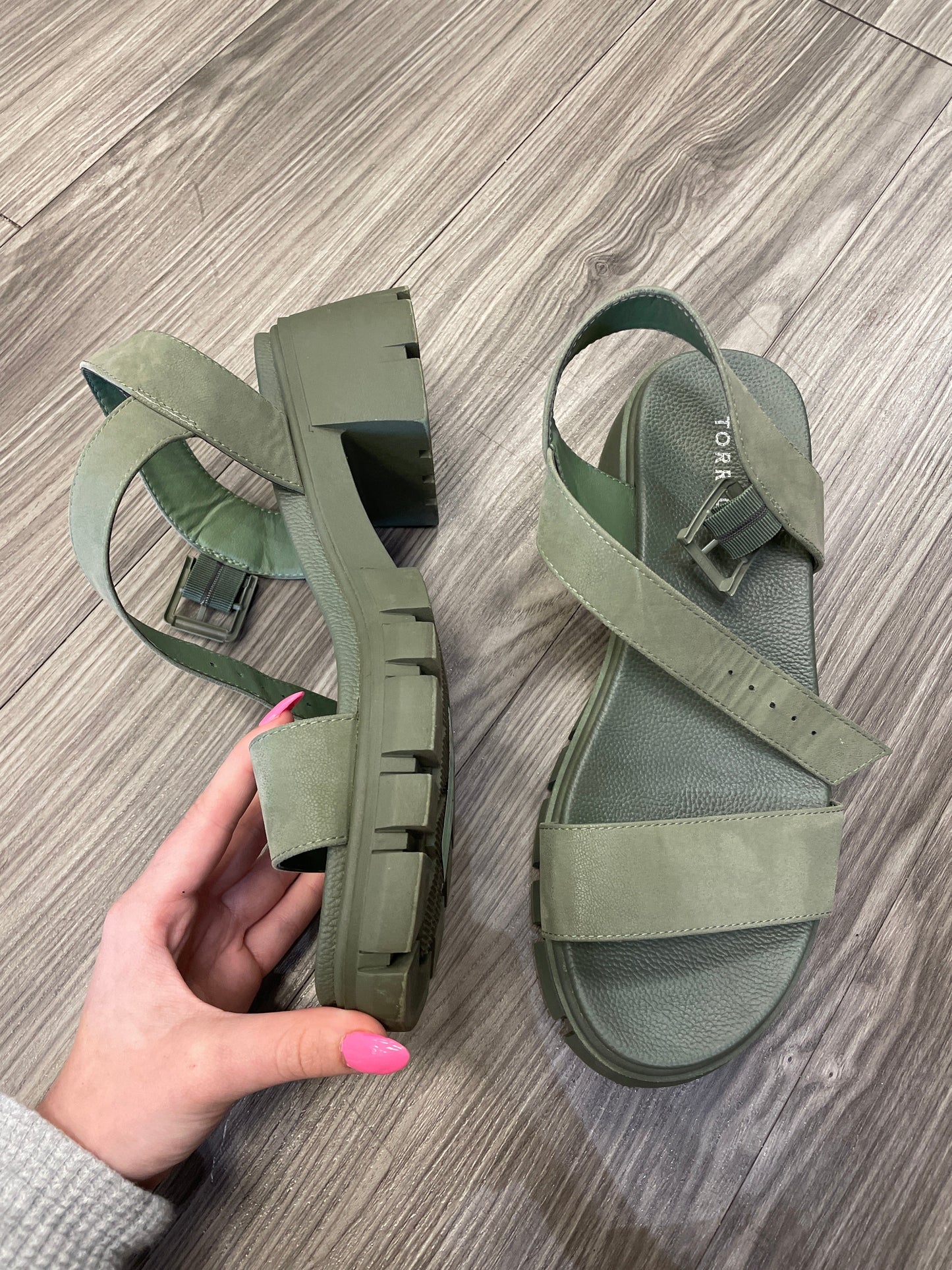 Green Sandals Heels Block Torrid, Size 11.5