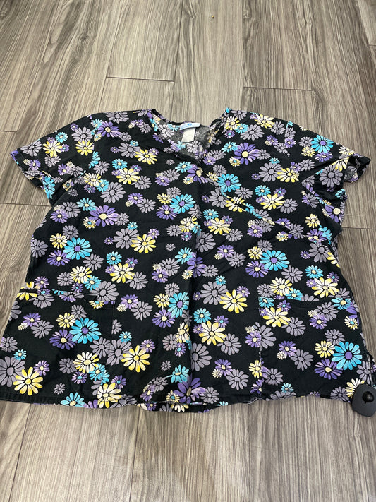 Floral Print Top Short Sleeve Scrubs, Size 2x