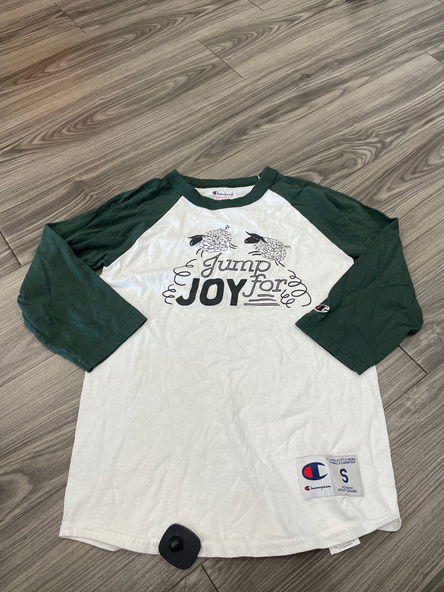 Top 3/4 Sleeve By Champion In Green & White, Size: S