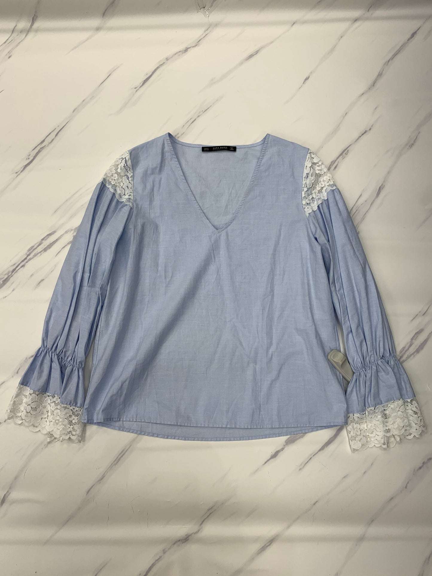 Top Long Sleeve By Zara Basic In Blue, Size: M