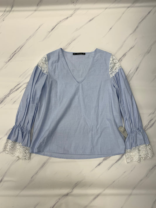 Top Long Sleeve By Zara Basic In Blue, Size: M