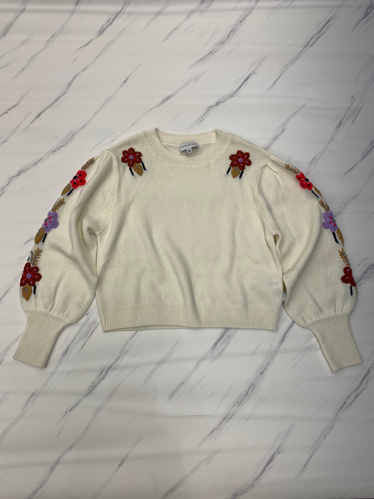 Cream Sweater Designer Something Navy, Size L