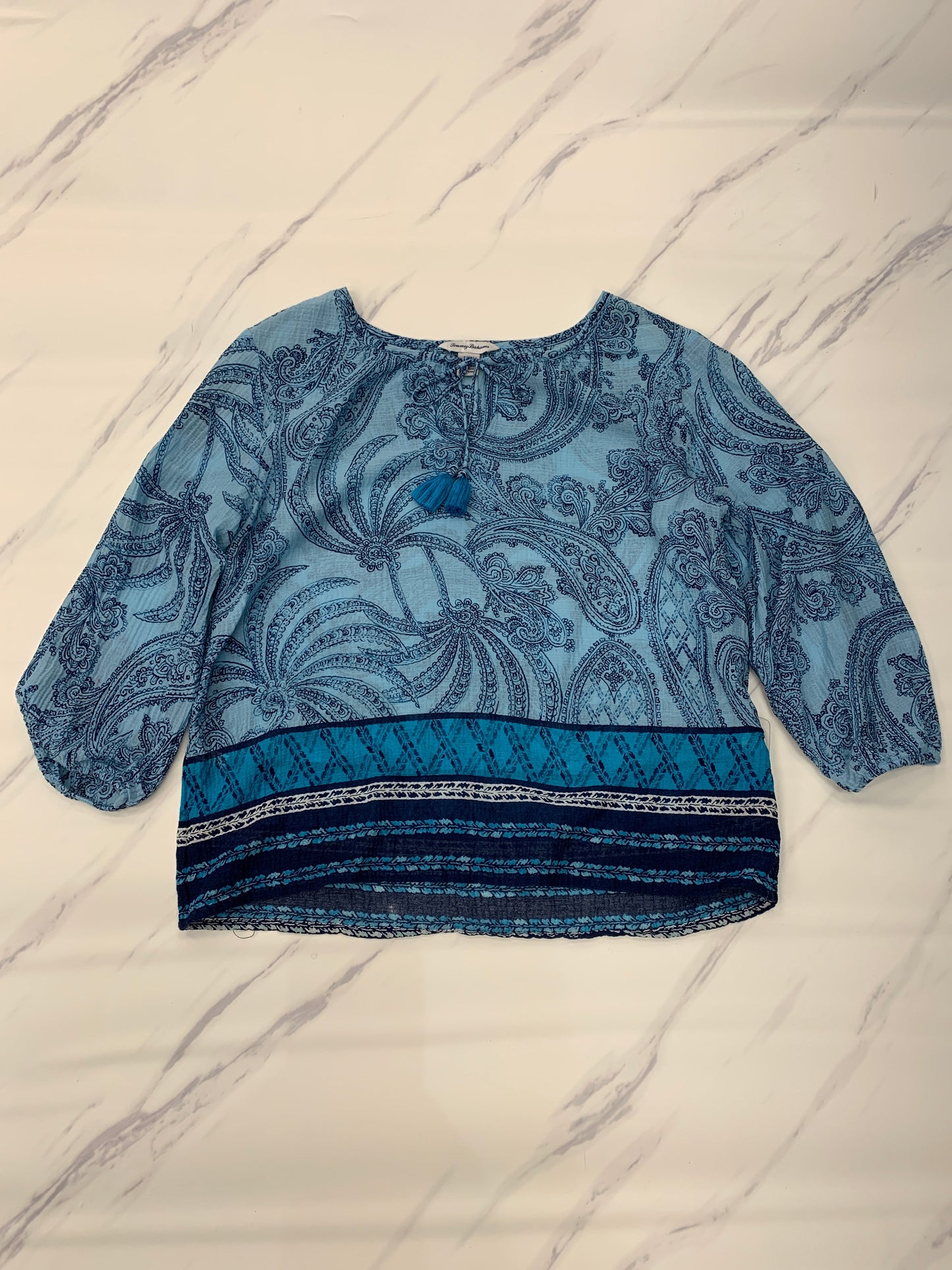 Top Long Sleeve Designer By Tommy Bahama In Blue, Size: M