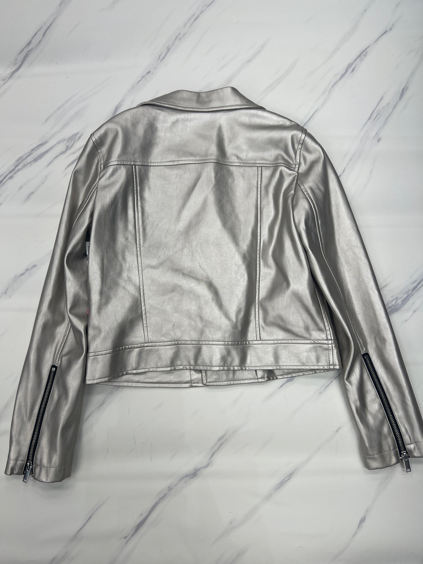 Jacket Moto By Dkny In Silver, Size: S