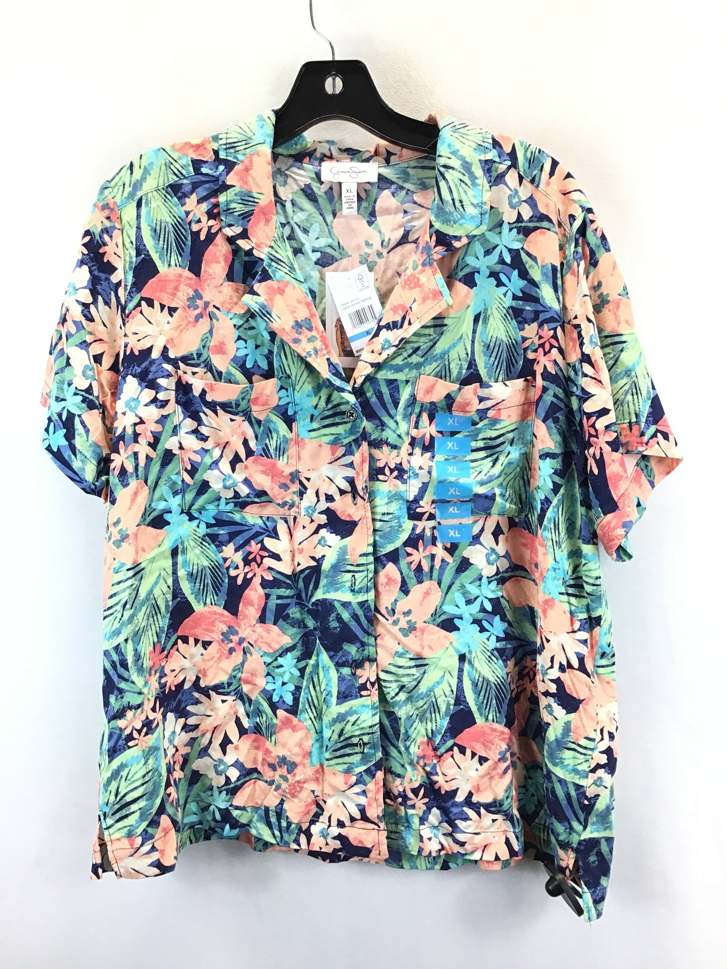 Tropical Print Top Short Sleeve Jessica Simpson, Size Xl