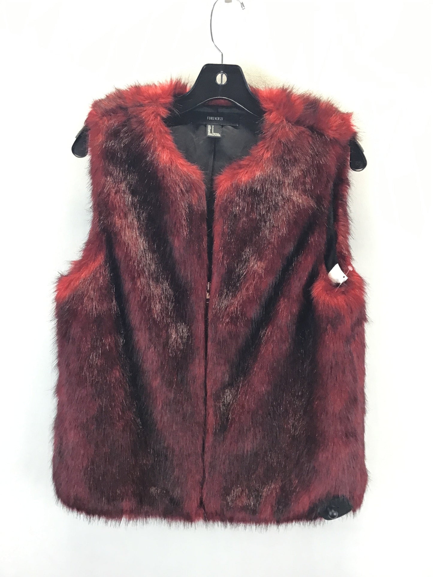 Vest Faux Fur & Sherpa By Forever 21 In Black & Red, Size: S