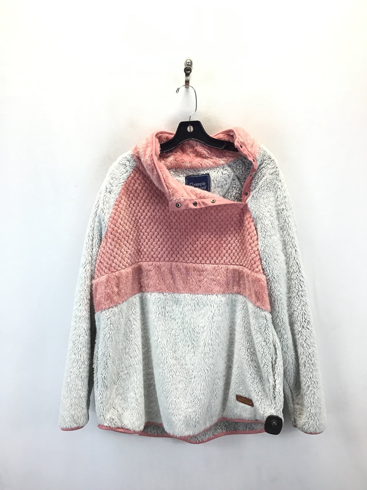 Sweatshirt Collar By Simply Southern In Grey & Pink, Size: Xxl