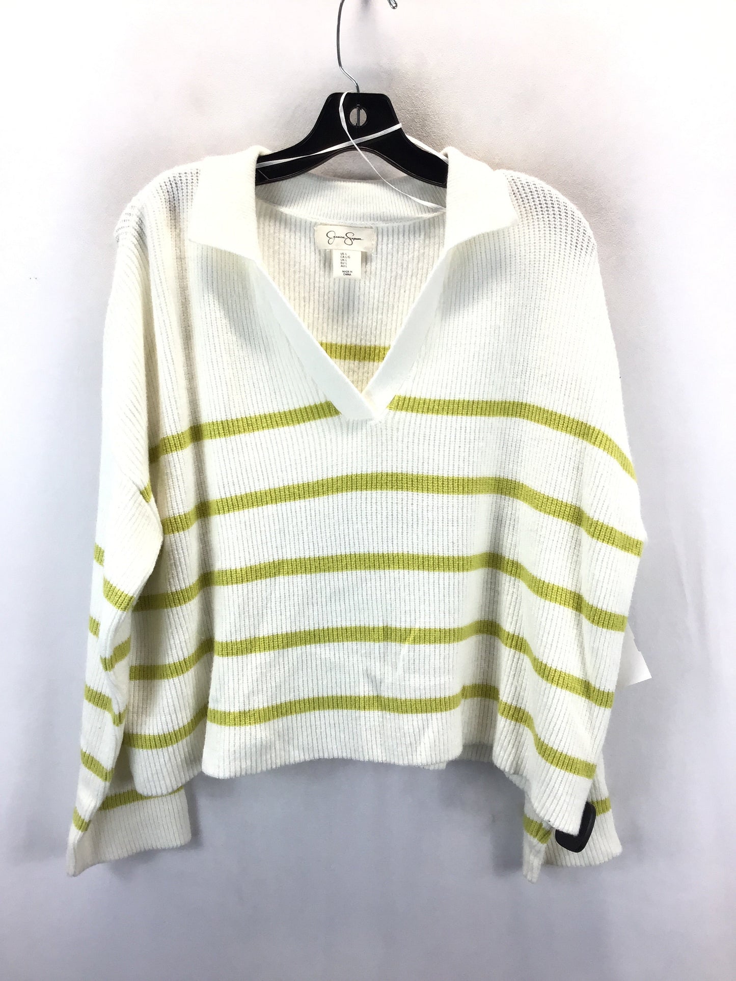 Sweater By Jessica Simpson In Green & White, Size: L