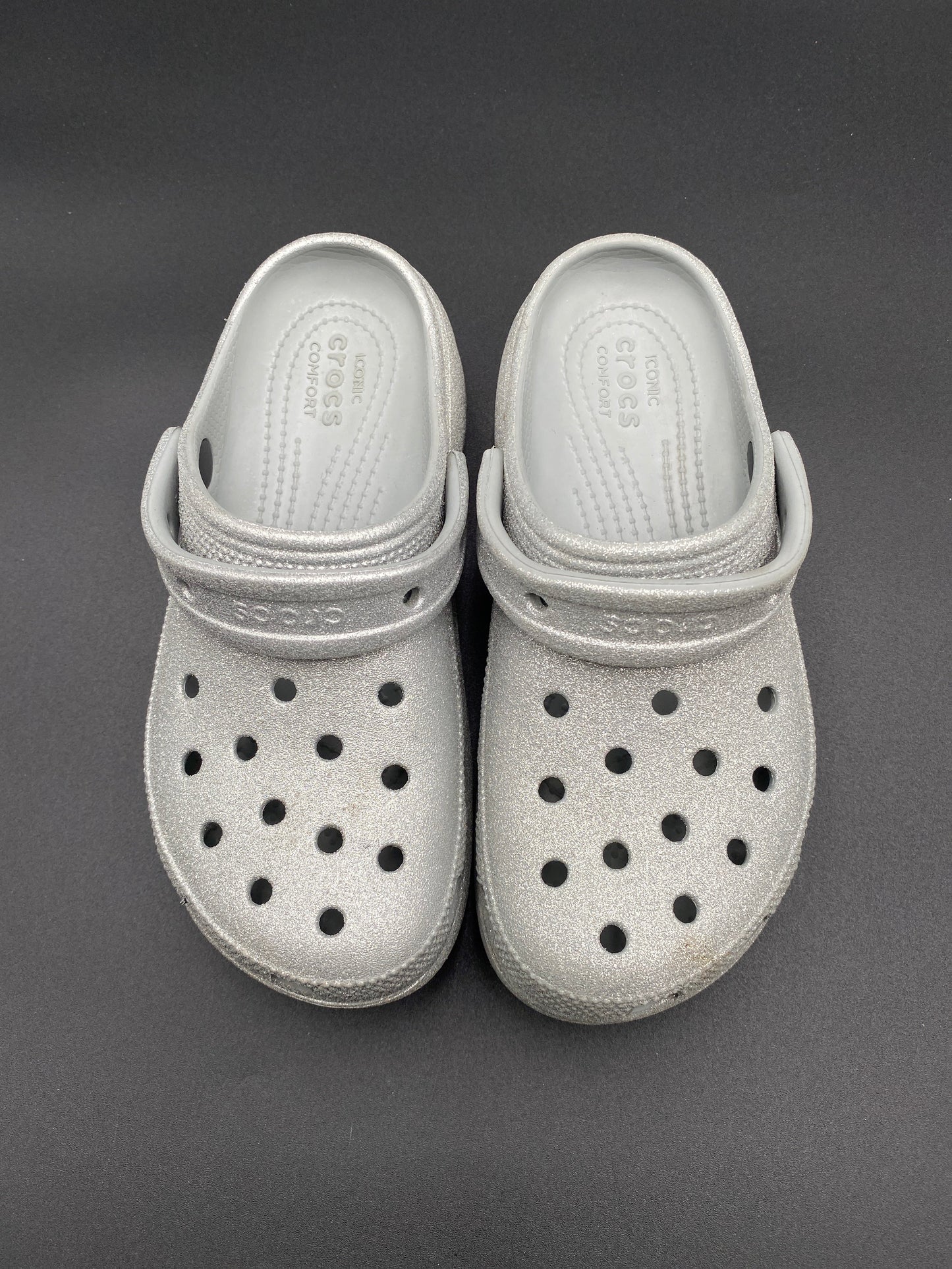 Silver Shoes Flats Crocs, Size 6