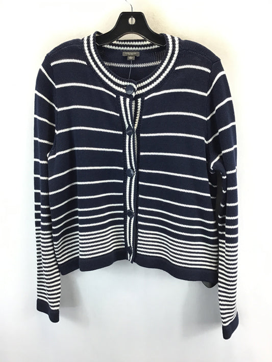 Sweater Cardigan By Ann Taylor In Blue & White, Size: Xl