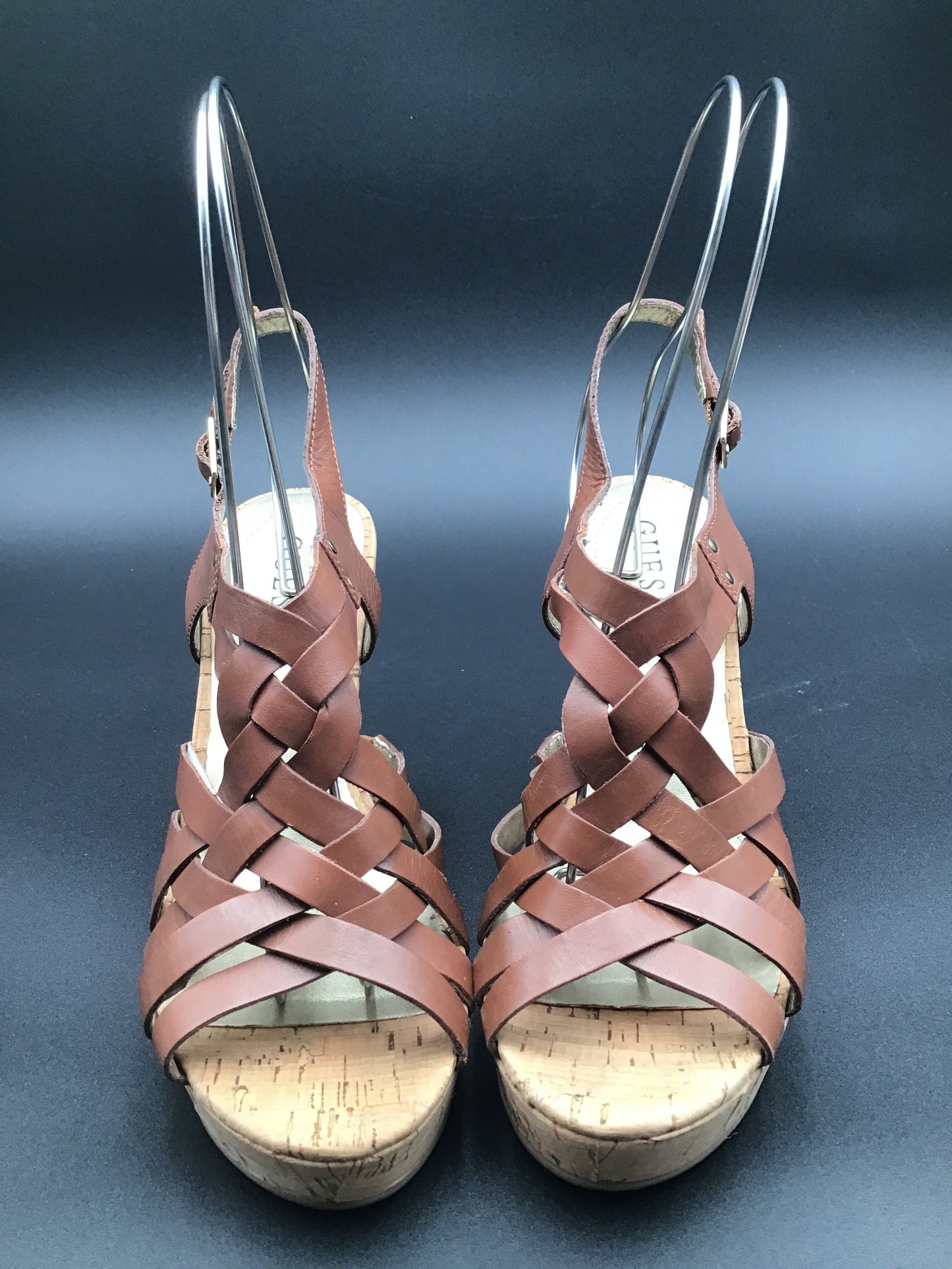 Brown Sandals Heels Wedge Guess, Size 7