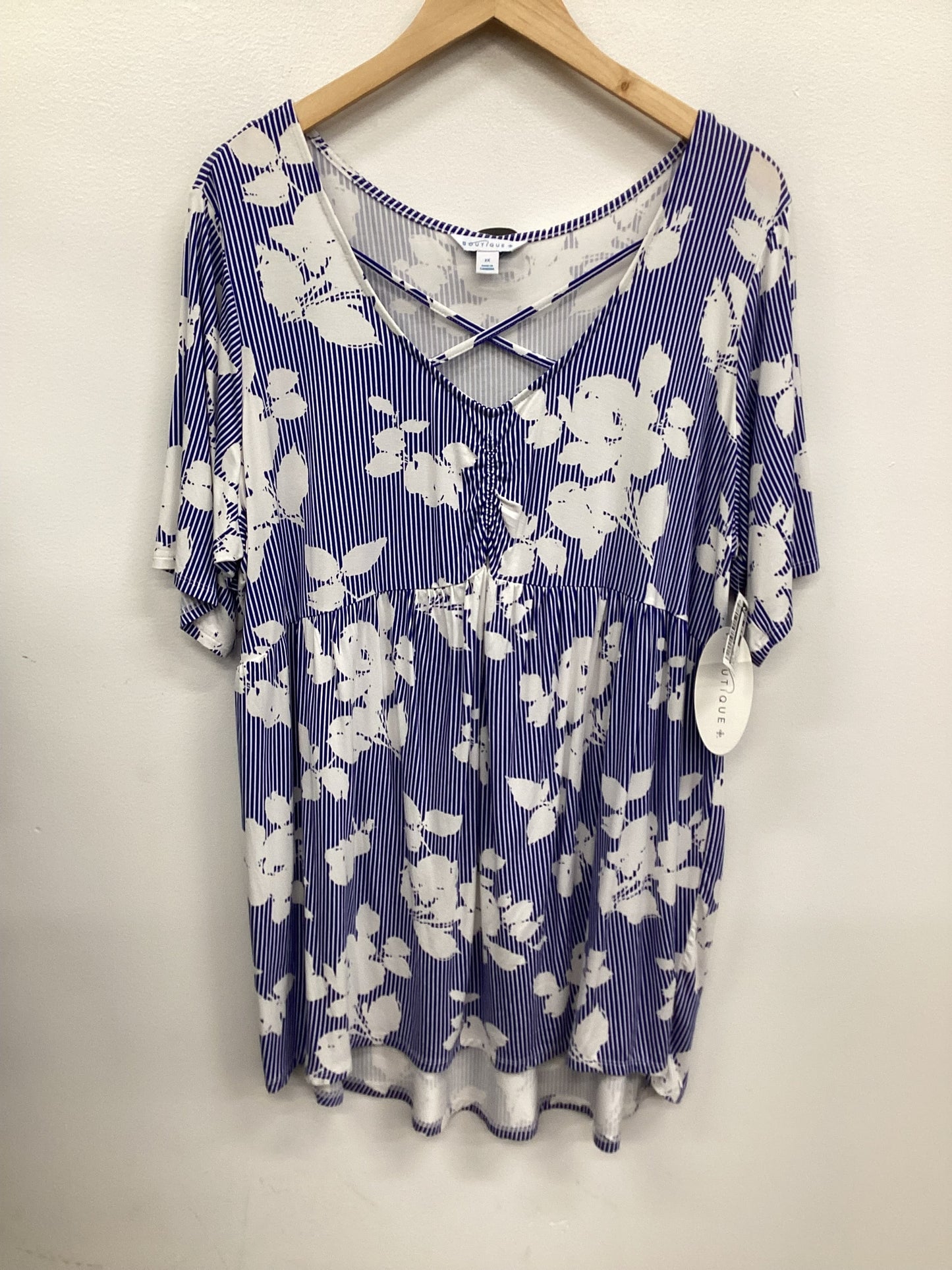 Top Short Sleeve By Boutique + In Blue, Size: 2x