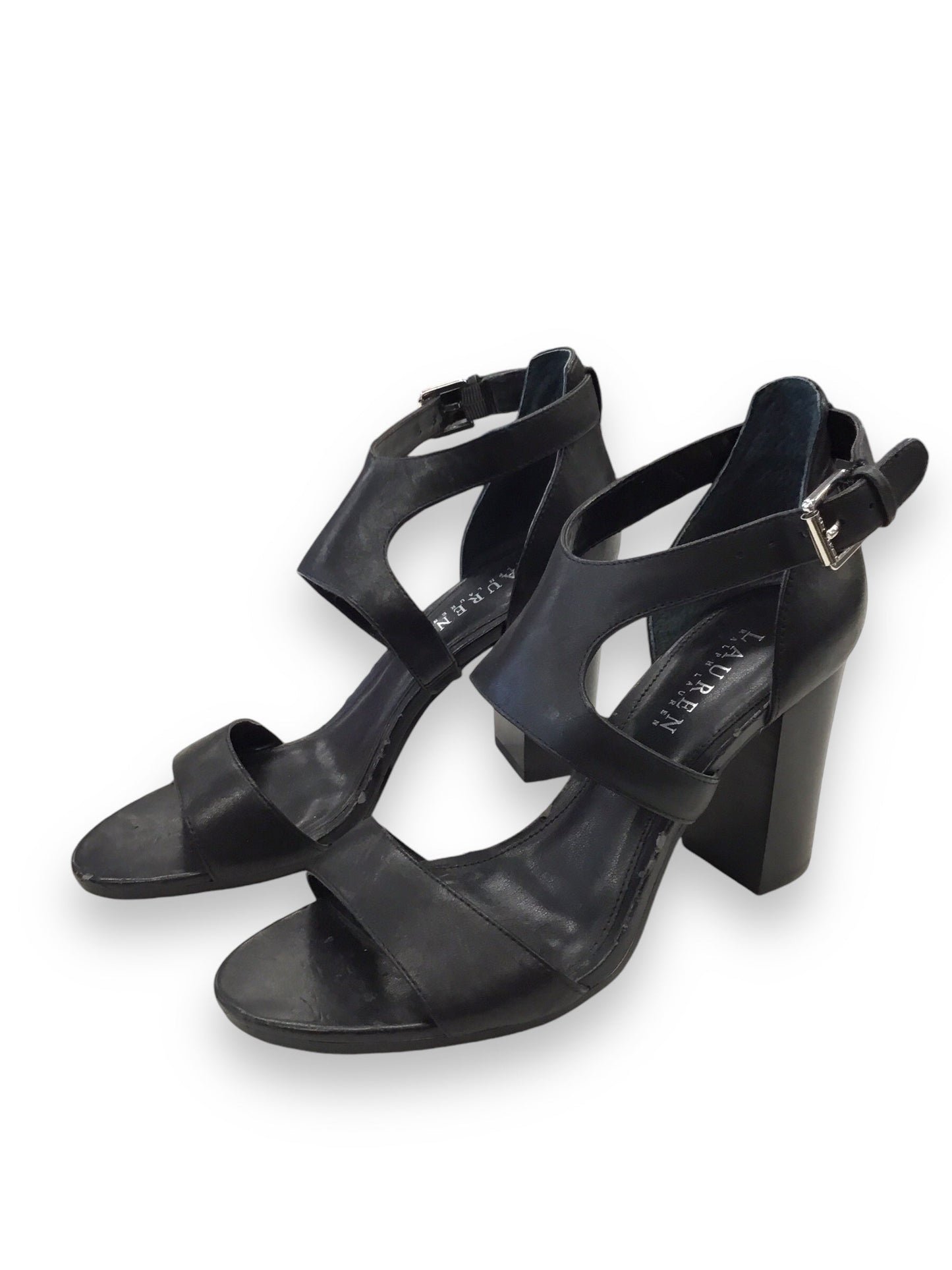 Sandals Heels Block By Lauren By Ralph Lauren In Black, Size: 7.5