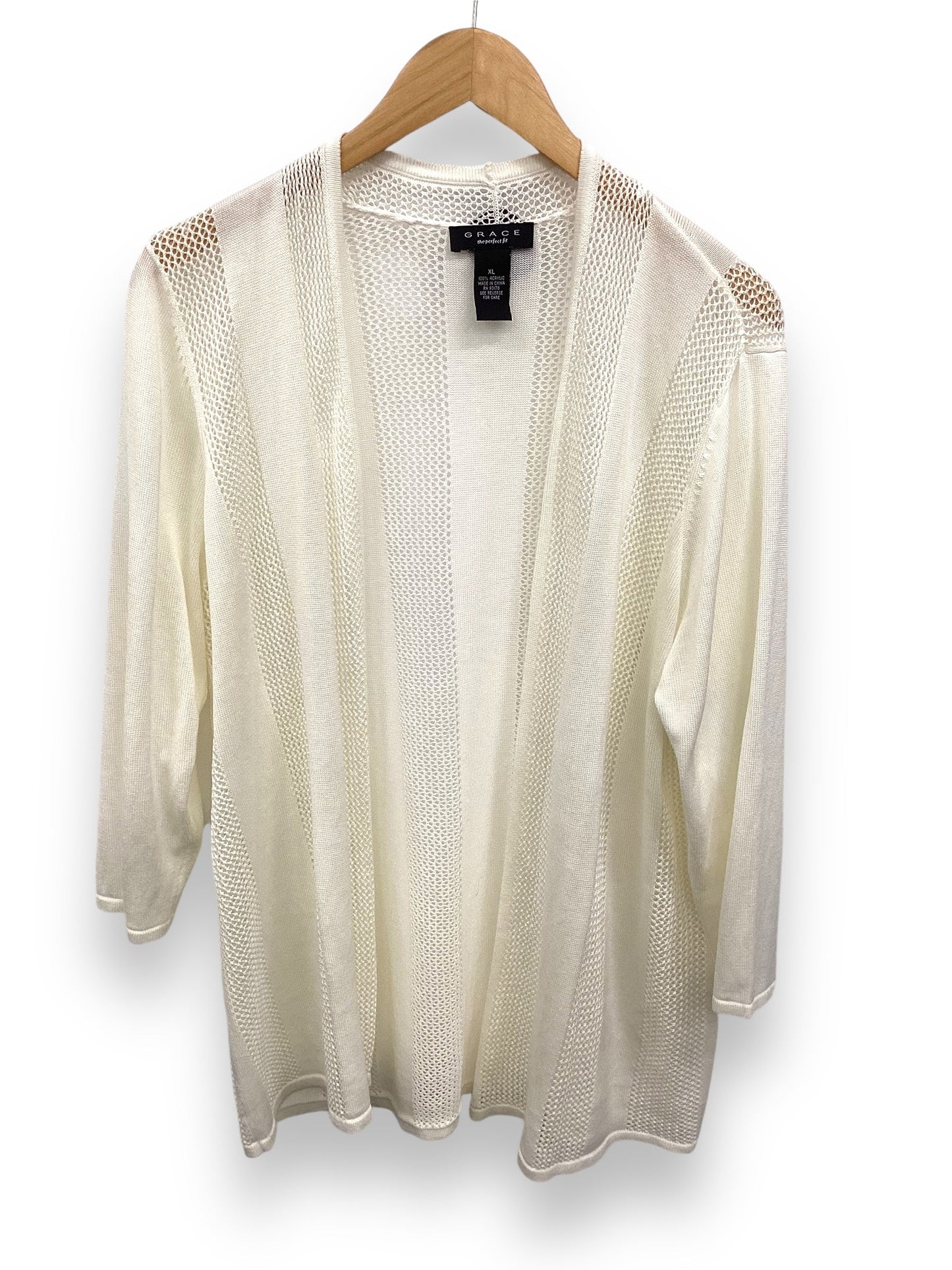 Sweater Cardigan By Grace In White, Size: Xl