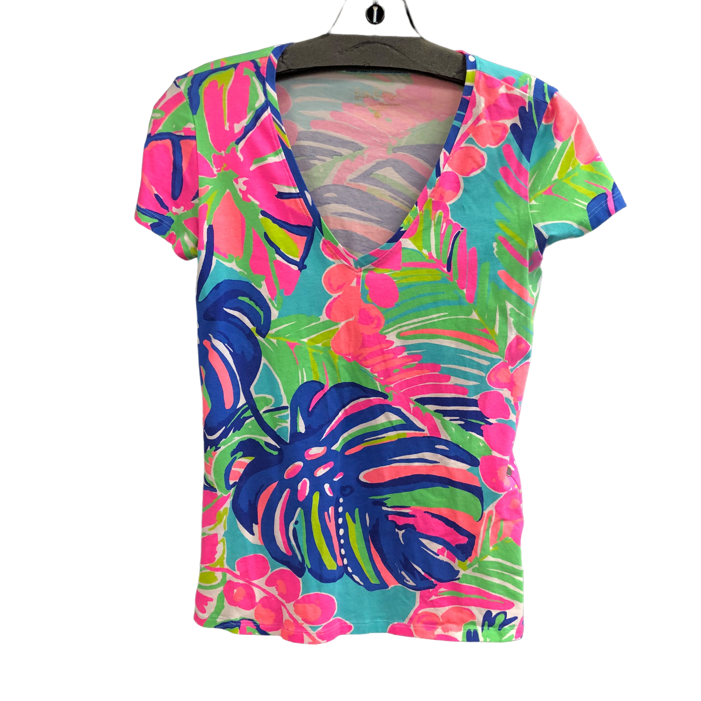 Tropical Print Top Short Sleeve Designer Lilly Pulitzer, Size Xs