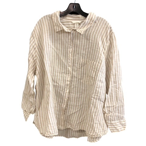 Top Long Sleeve By H&m In Tan & White, Size: Xxl