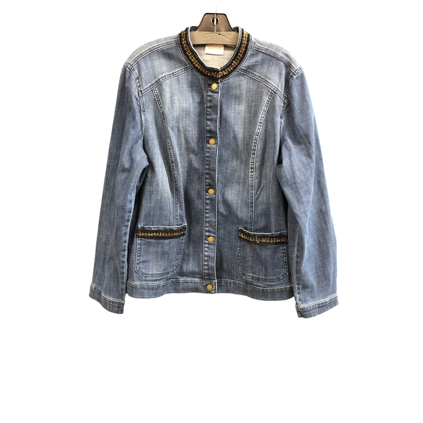 Jacket Denim By Chicos In Blue Denim, Size: Xl