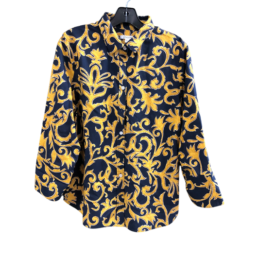 Top 3/4 Sleeve By Chicos In Blue & Gold, Size: M