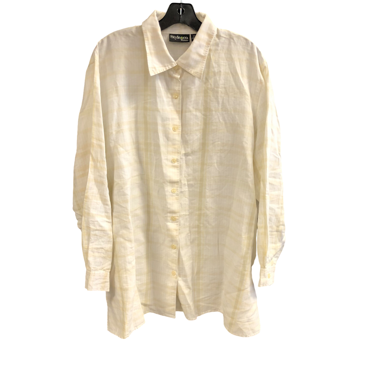 Top Long Sleeve By Style And Company In White & Yellow, Size: 18