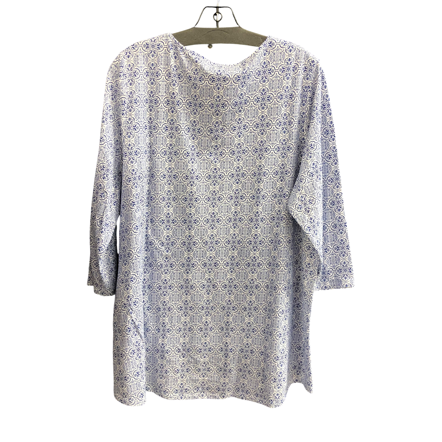 Top 3/4 Sleeve By Chicos In Blue & White, Size: Xl