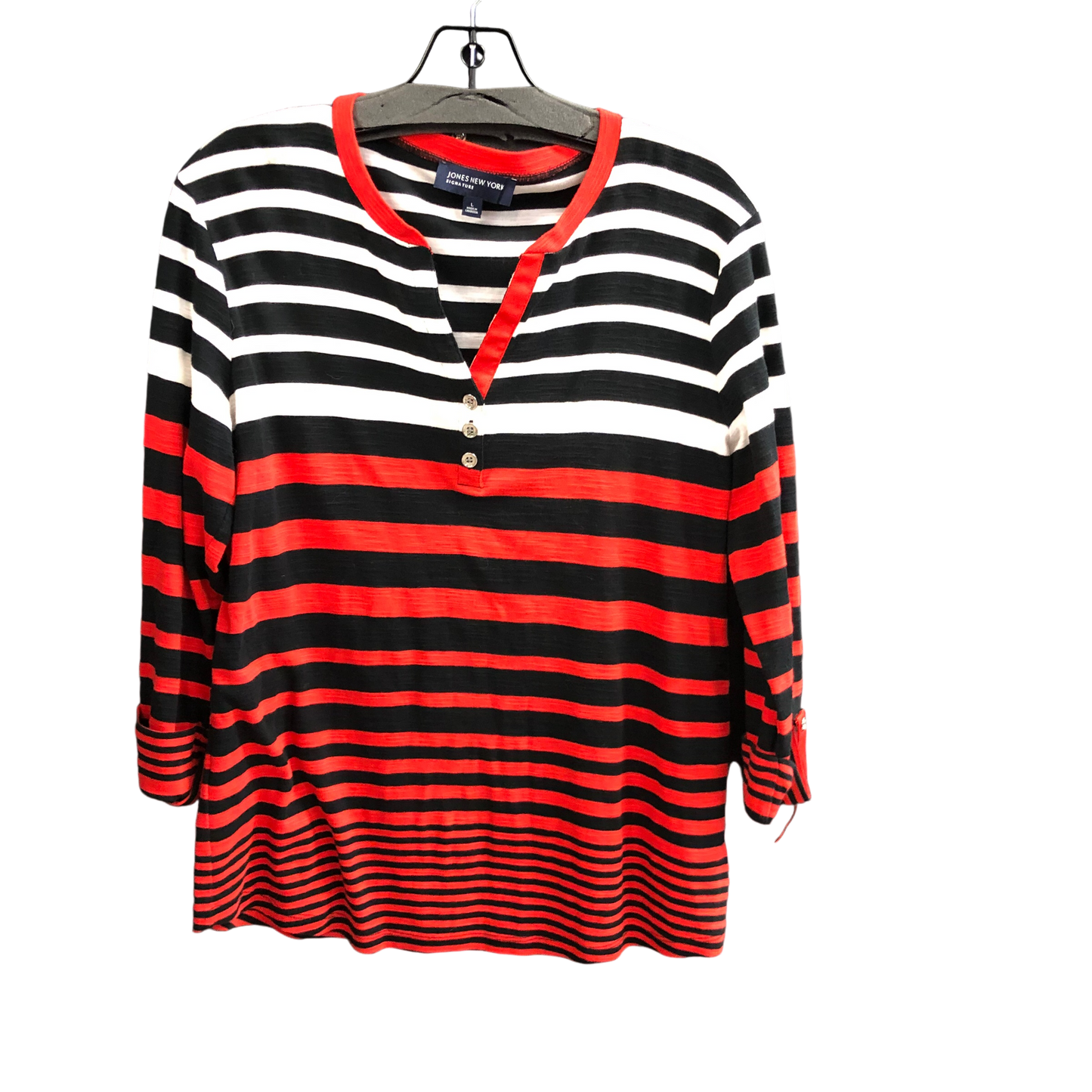 Top 3/4 Sleeve By Jones New York In Striped Pattern, Size: L