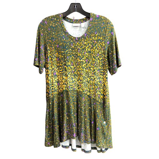 Top Short Sleeve By Logo In Green & Yellow, Size: S