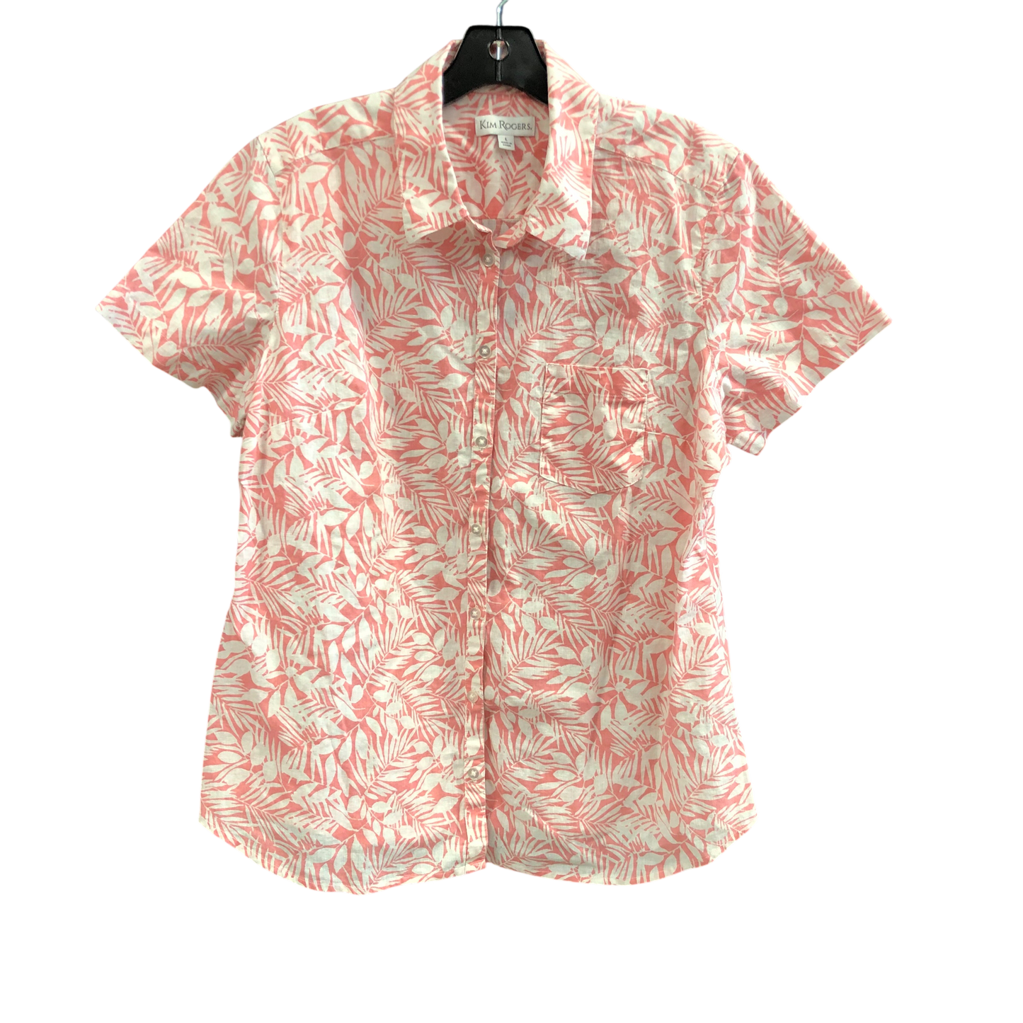 Top Short Sleeve By Kim Rogers In Pink & White, Size: L