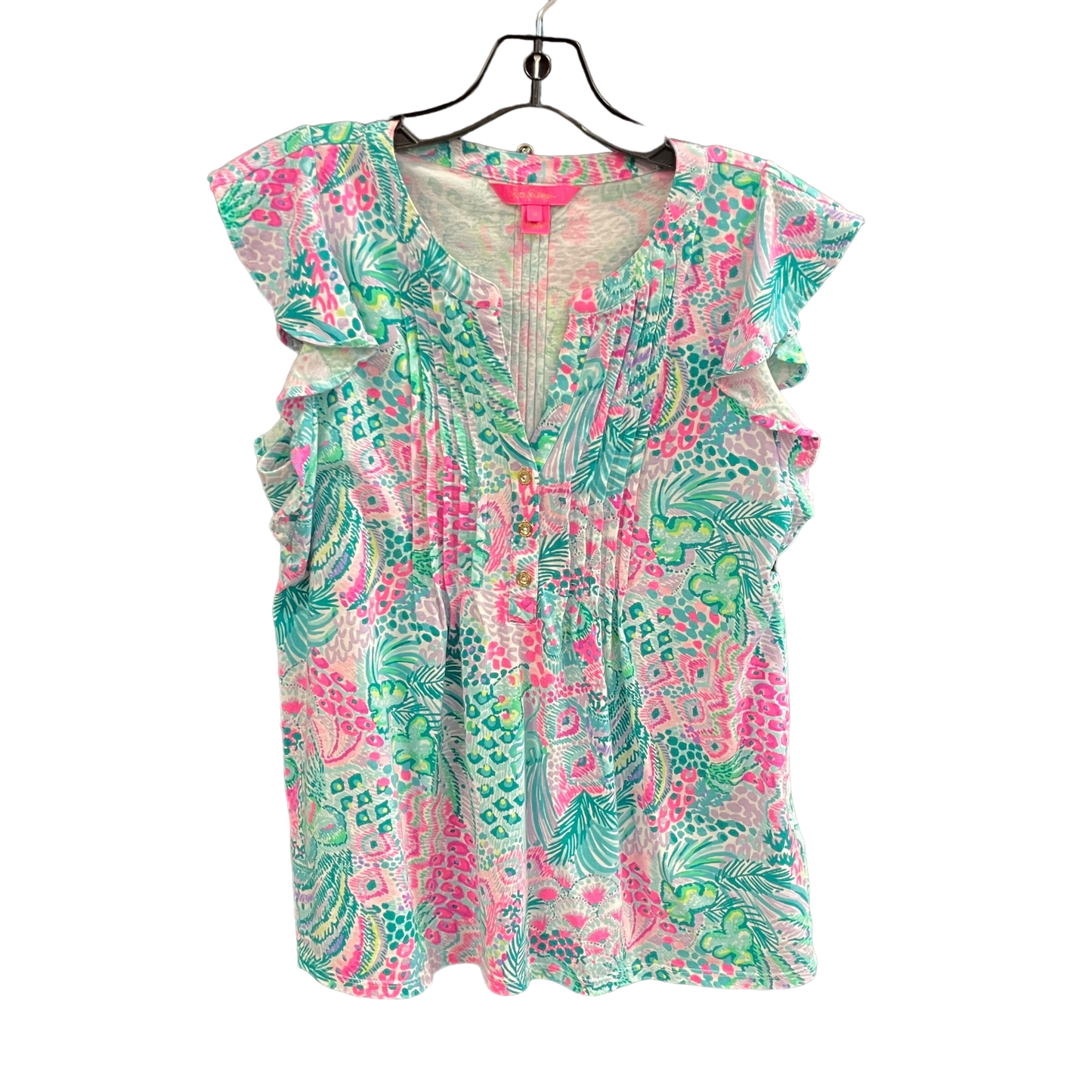 Blue & Green Top Short Sleeve Designer Lilly Pulitzer, Size S