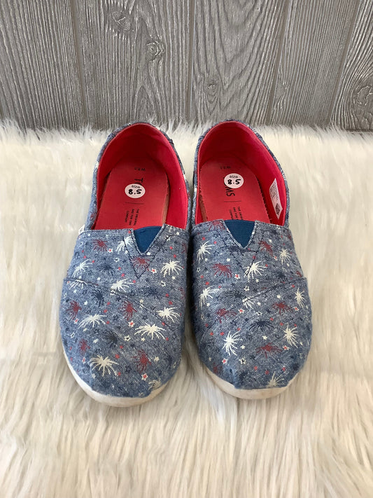 Blue Red & White Shoes Flats Toms, Size 8.5