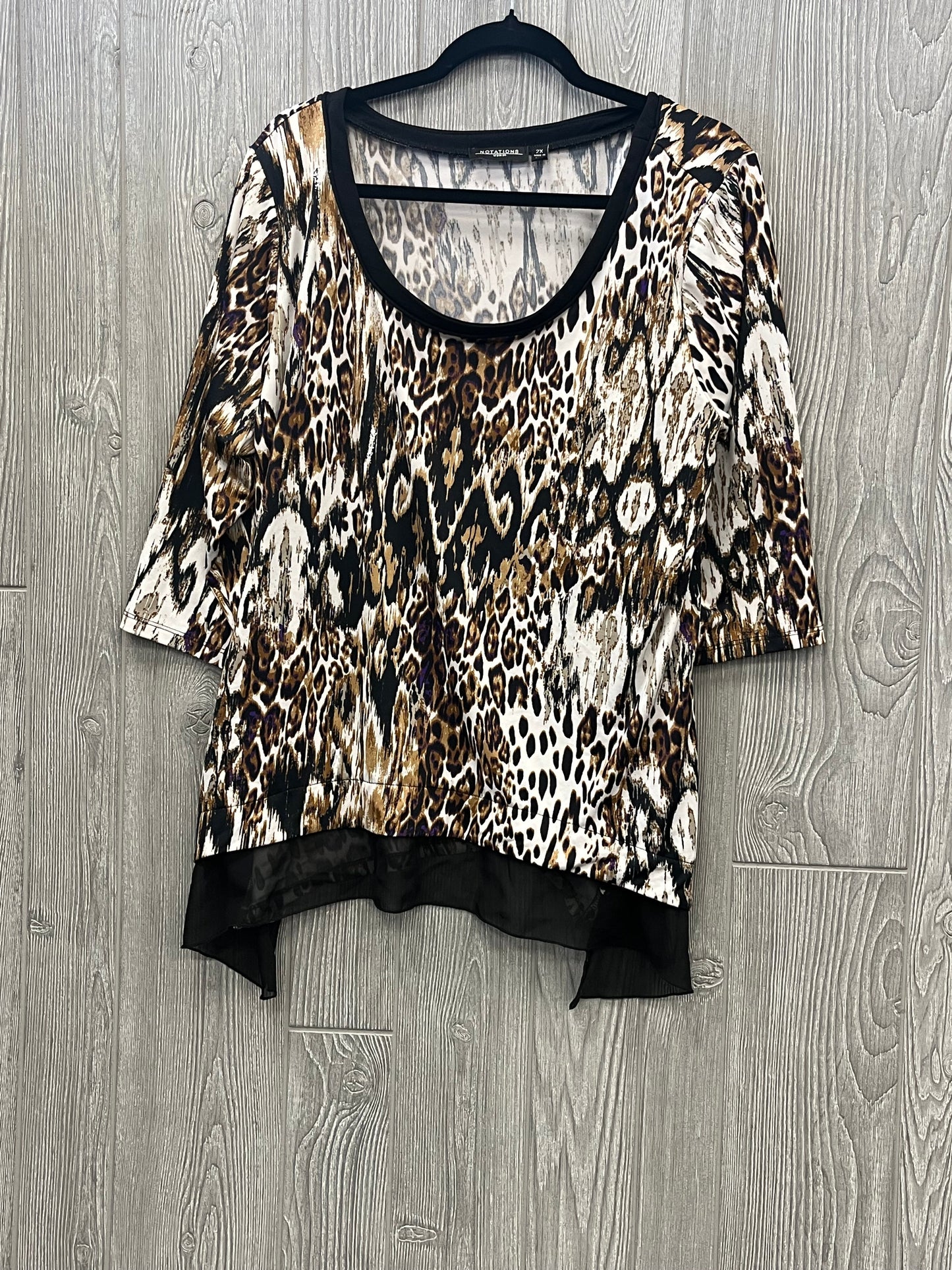 Top 3/4 Sleeve By Notations In Animal Print, Size: 2x