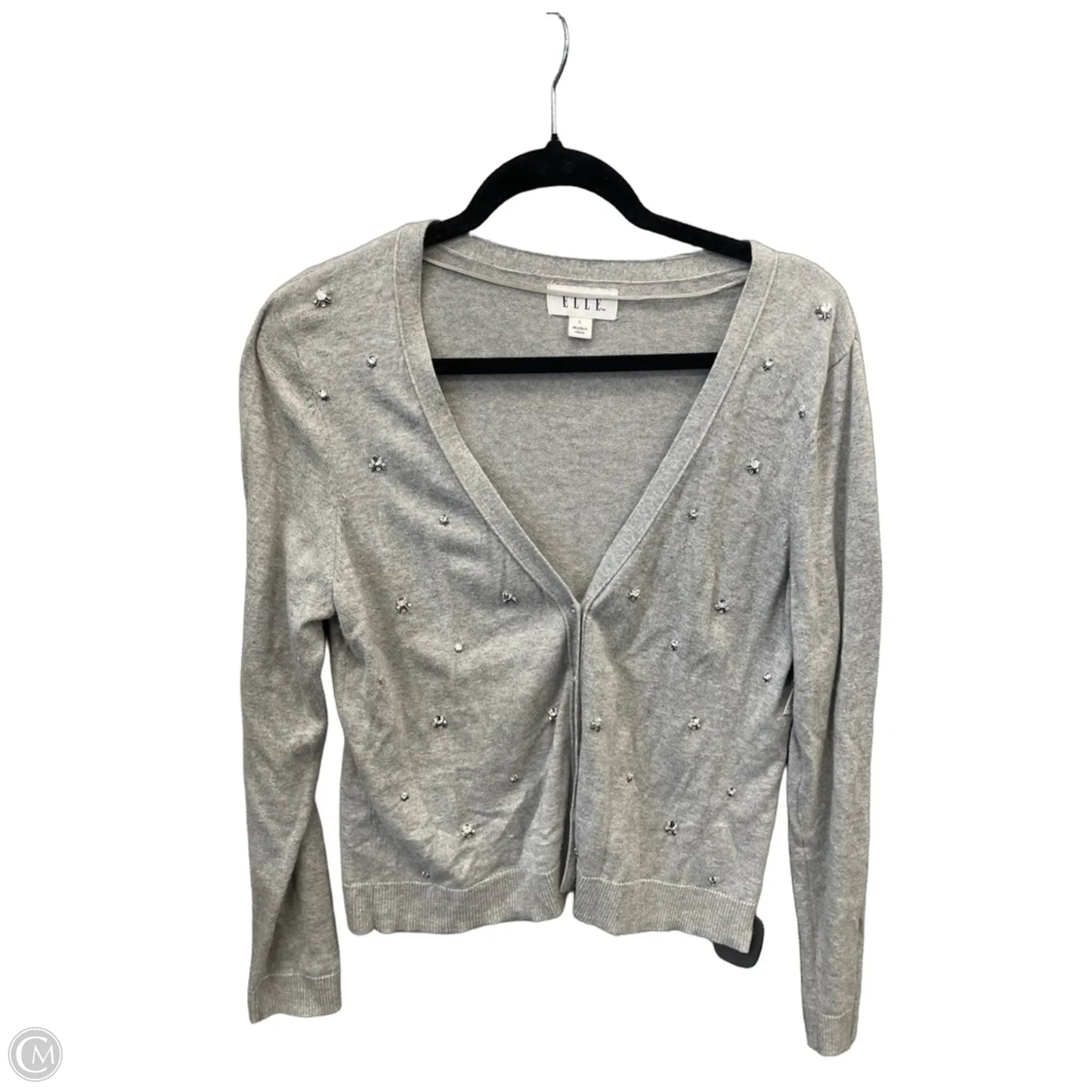 Sweater Cardigan By Elle In Grey, Size: L