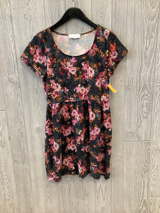 Floral Dress Casual Short Pink Rose, Size L