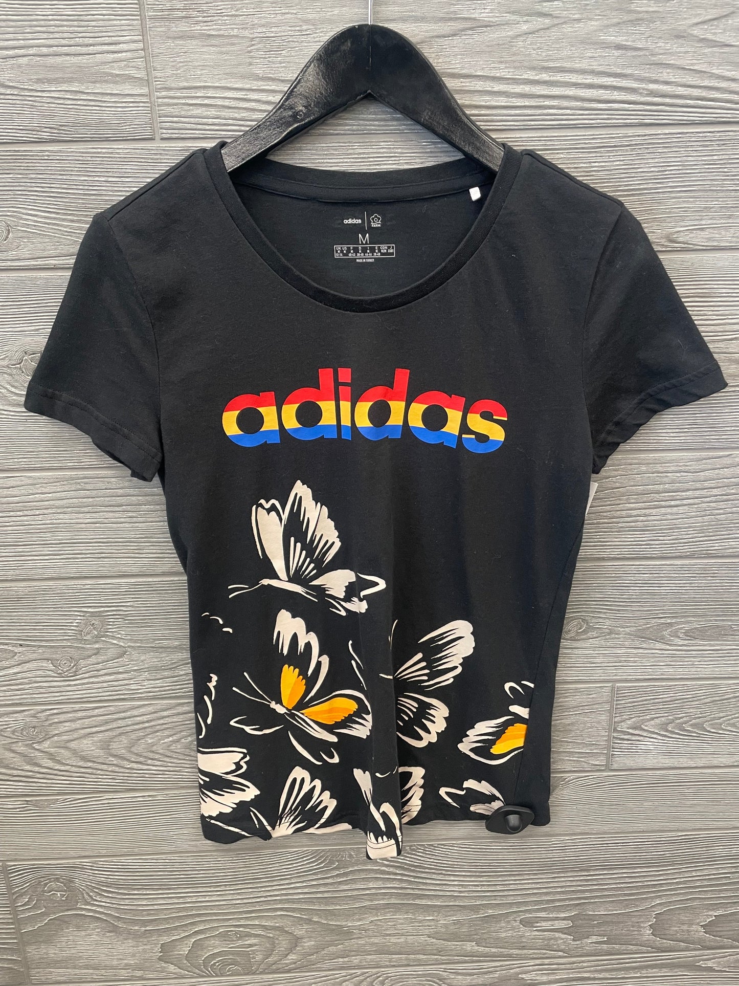 Black Athletic Top Short Sleeve Adidas, Size M