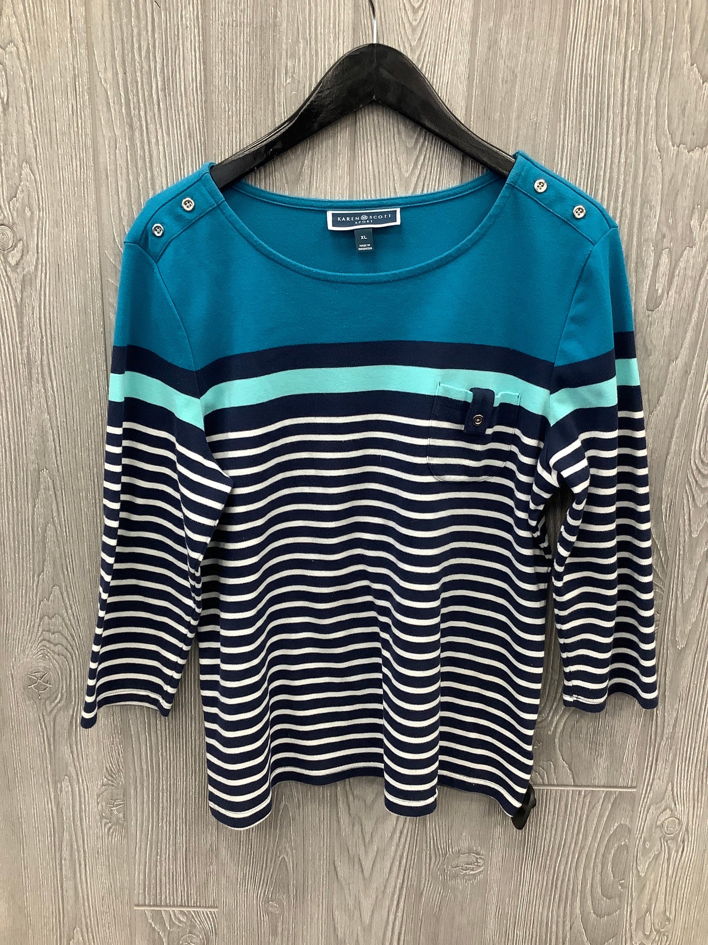 Top 3/4 Sleeve By Karen Scott In Blue, Size: Xl