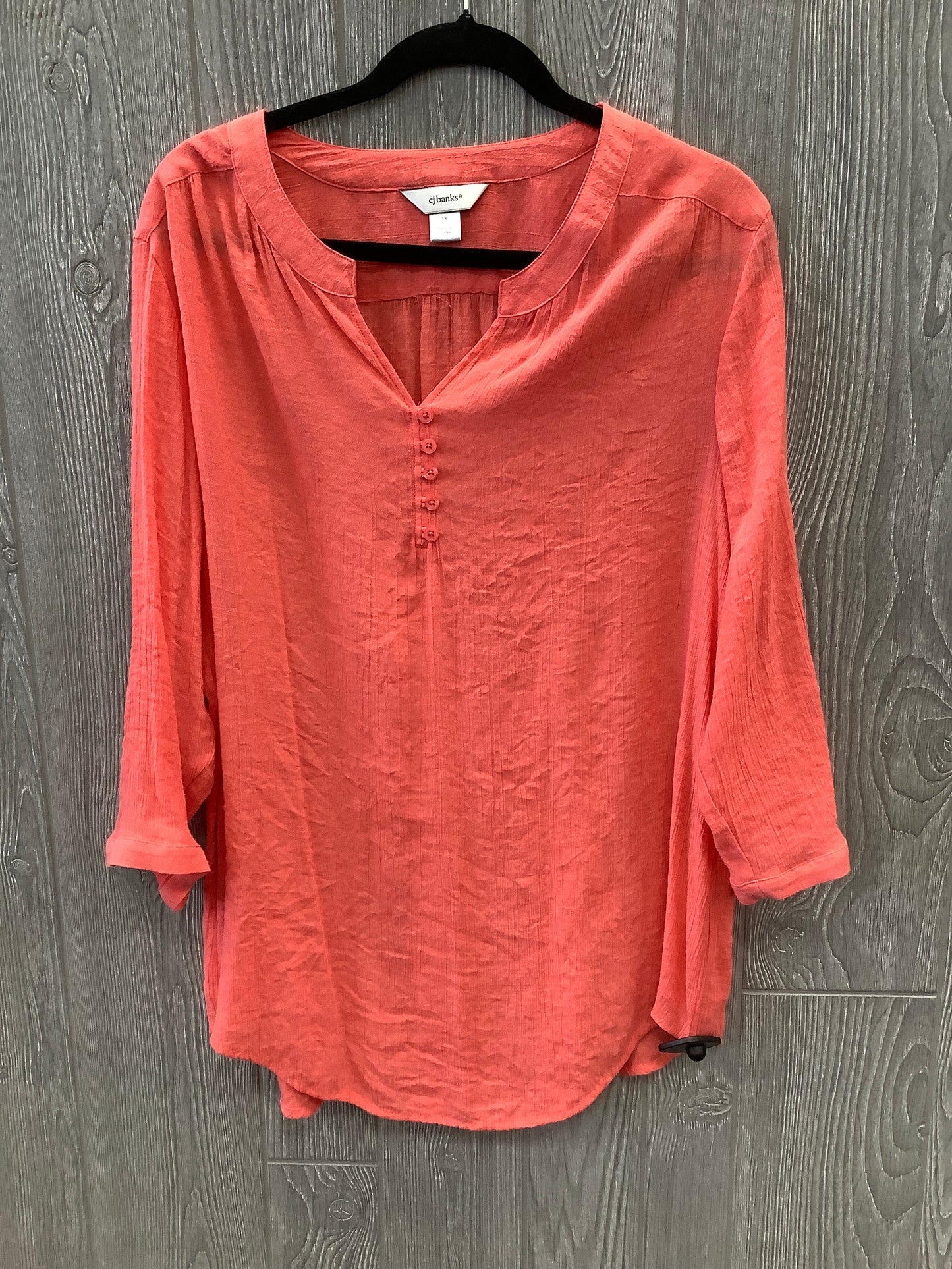 Top Long Sleeve By Cj Banks In Coral, Size: 1x