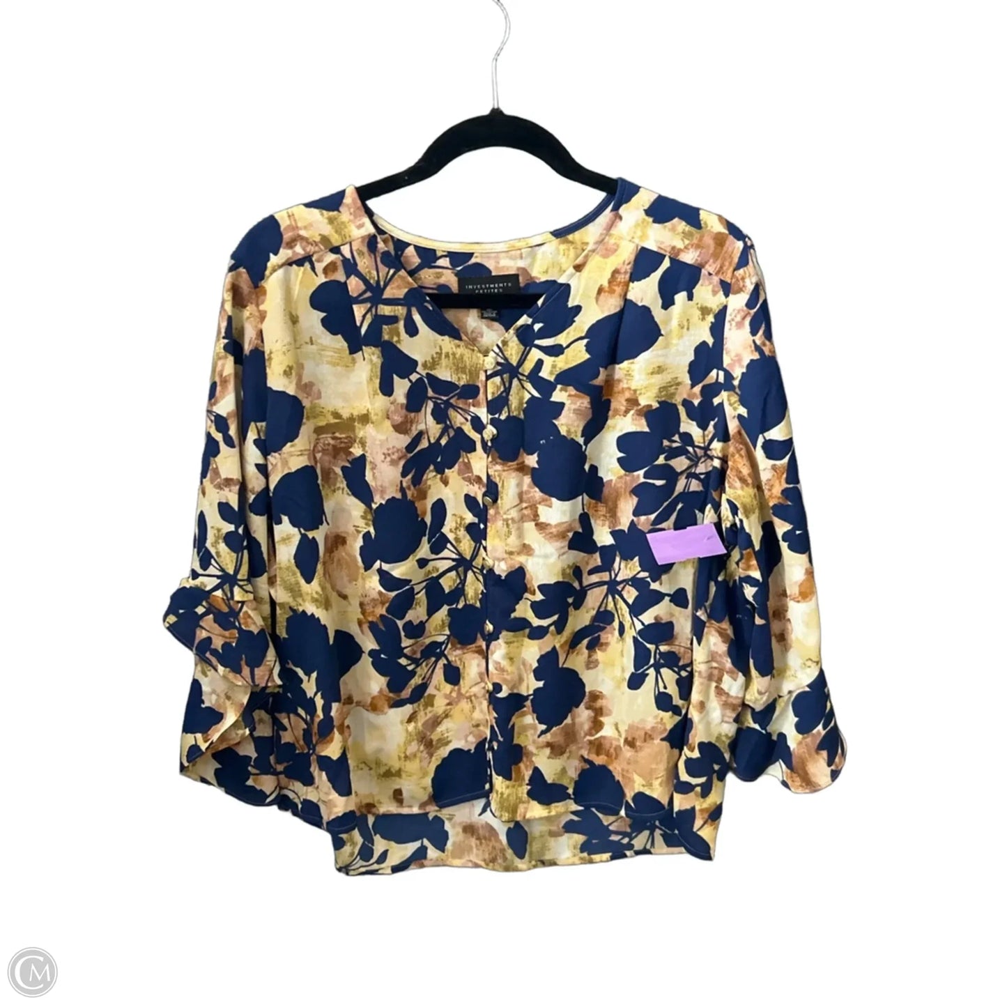 Top 3/4 Sleeve By Investments In Floral Print, Size: Lp