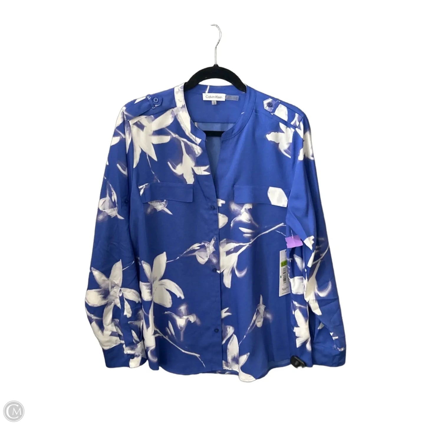 Top Long Sleeve By Calvin Klein In Blue, Size: L