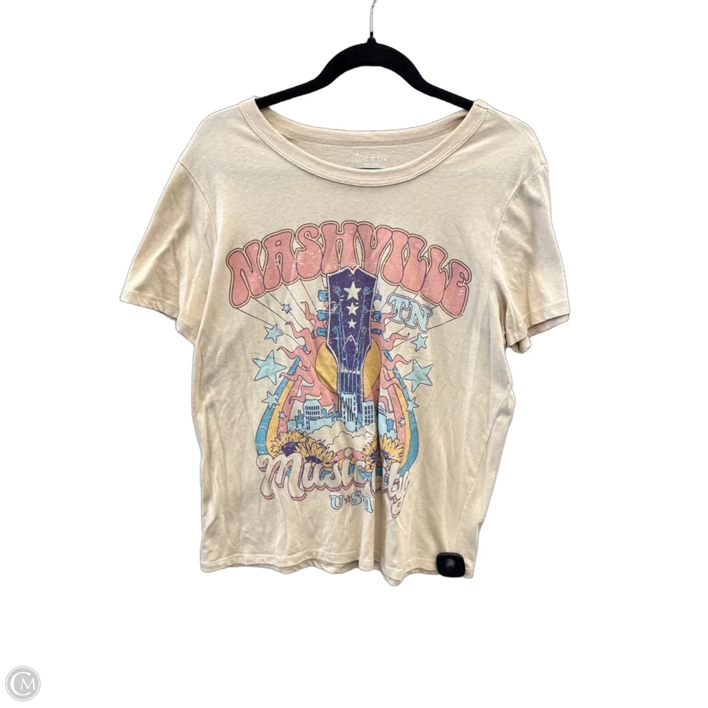 Top Short Sleeve By Zoe And Liv In Beige, Size: L