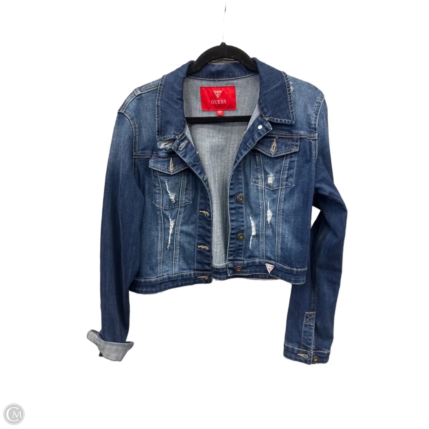 Jacket Denim By Guess In Blue Denim, Size: L