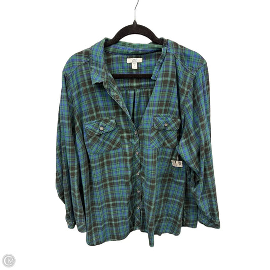 Top Long Sleeve By Croft And Barrow In Plaid Pattern, Size: 2x