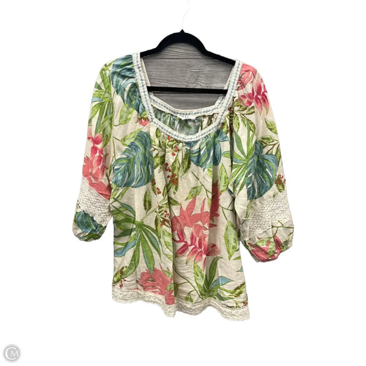 Top Long Sleeve By Nicole Miller In Tropical Print, Size: 1x