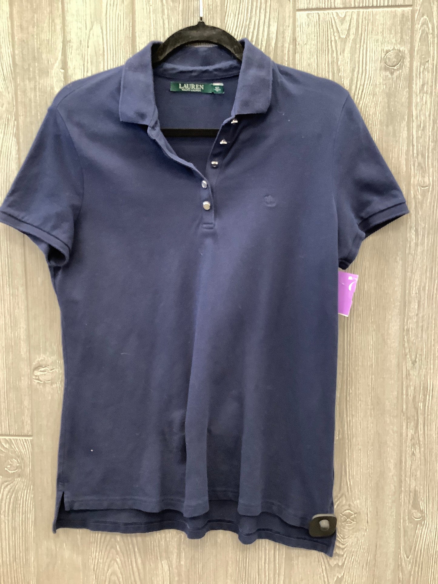 Top Short Sleeve Designer By Lauren By Ralph Lauren In Navy, Size: L