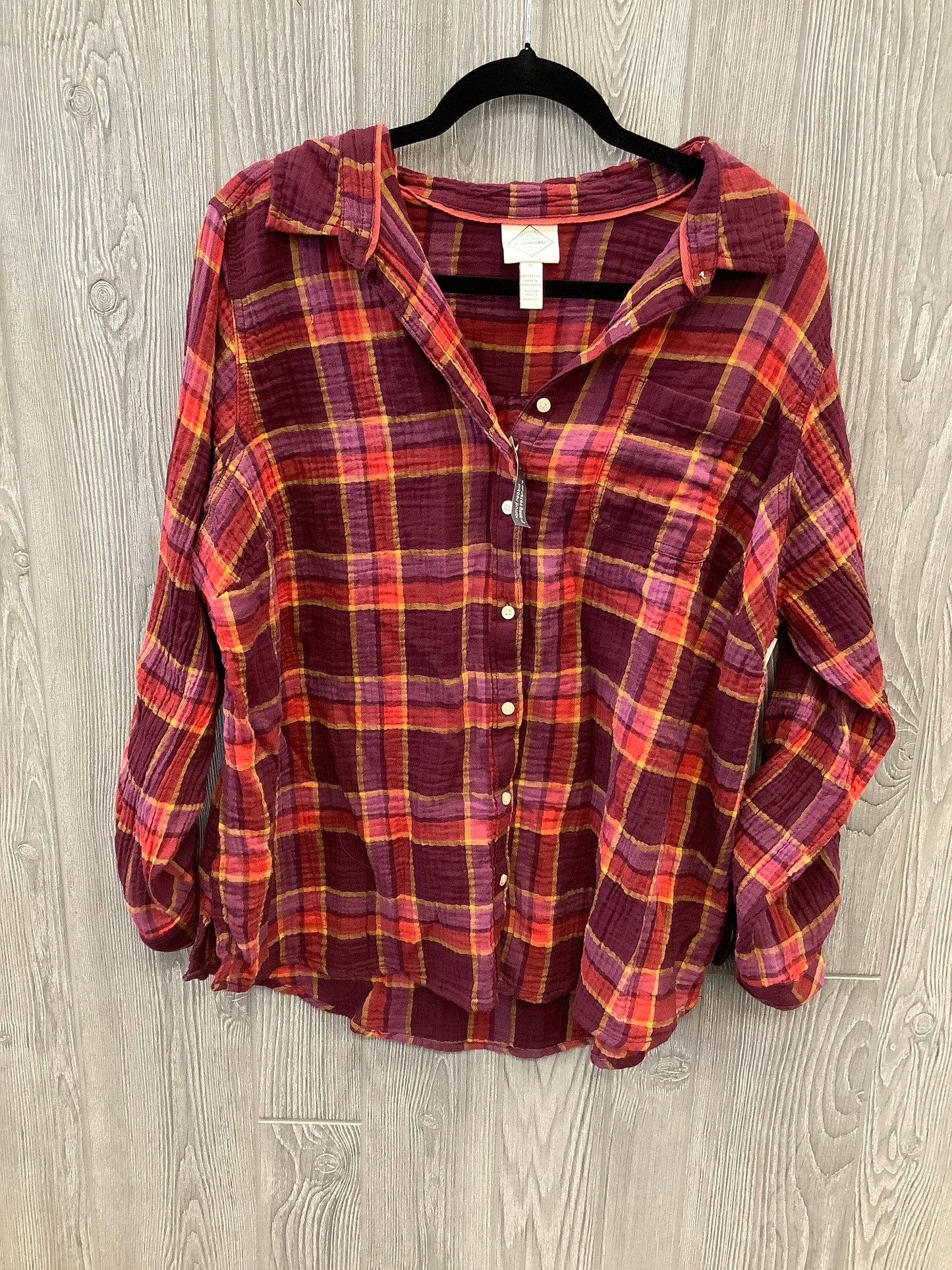 Top Long Sleeve By St Johns Bay In Plaid Pattern, Size: 1x