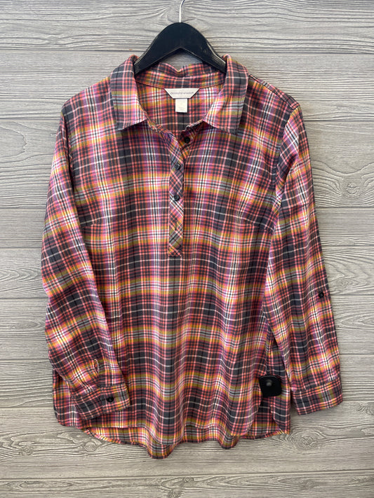 Top Long Sleeve By Christopher And Banks In Plaid Pattern, Size: L