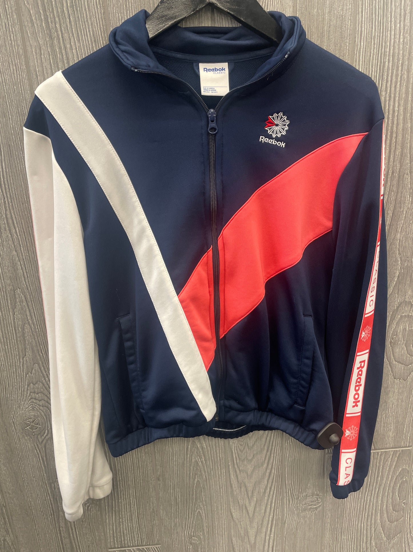 Athletic Jacket By Reebok In Blue & Pink, Size: S