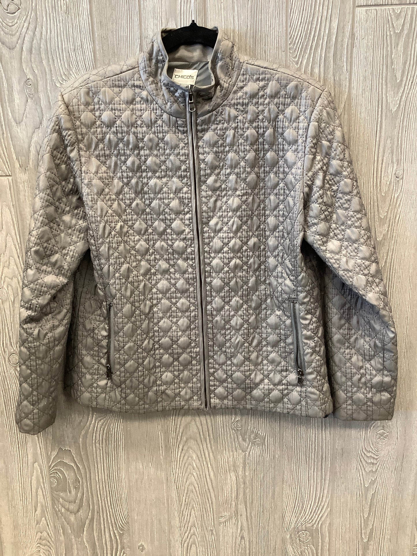 Jacket Puffer & Quilted By Chicos In Grey, Size: M