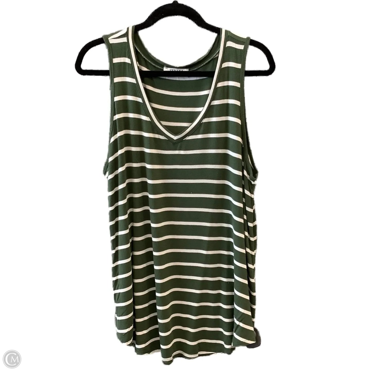 Top Sleeveless By Zenana Outfitters In Green & White, Size: 1x