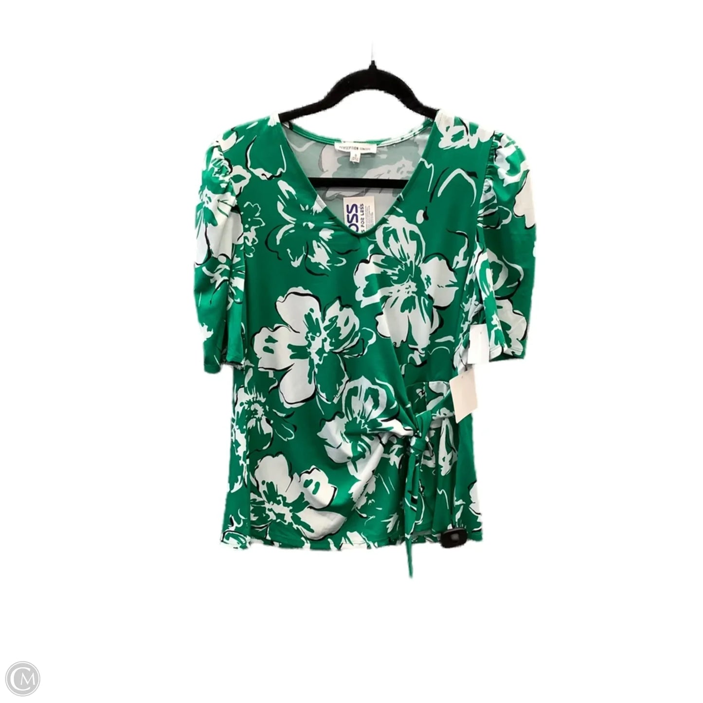 Top Short Sleeve By Perseption Concept In Green & White, Size: S
